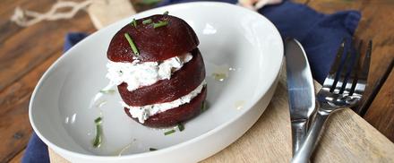How to cook a beetroot, goat’s cheese, and chives stack thumbnail image